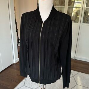 Lafayette 148 New York Logan Chain Stripe Mixed Media Bomber Jacket EUC